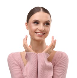 Photo of Portrait of beautiful young woman on white background