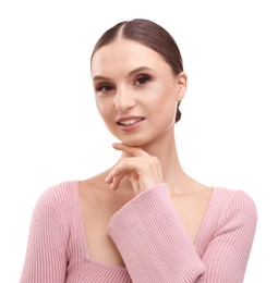 Photo of Portrait of beautiful young woman on white background