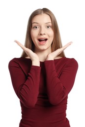 Photo of Portrait of happy teenage girl on white background