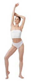 Photo of Beautiful woman with perfect slim body on white background