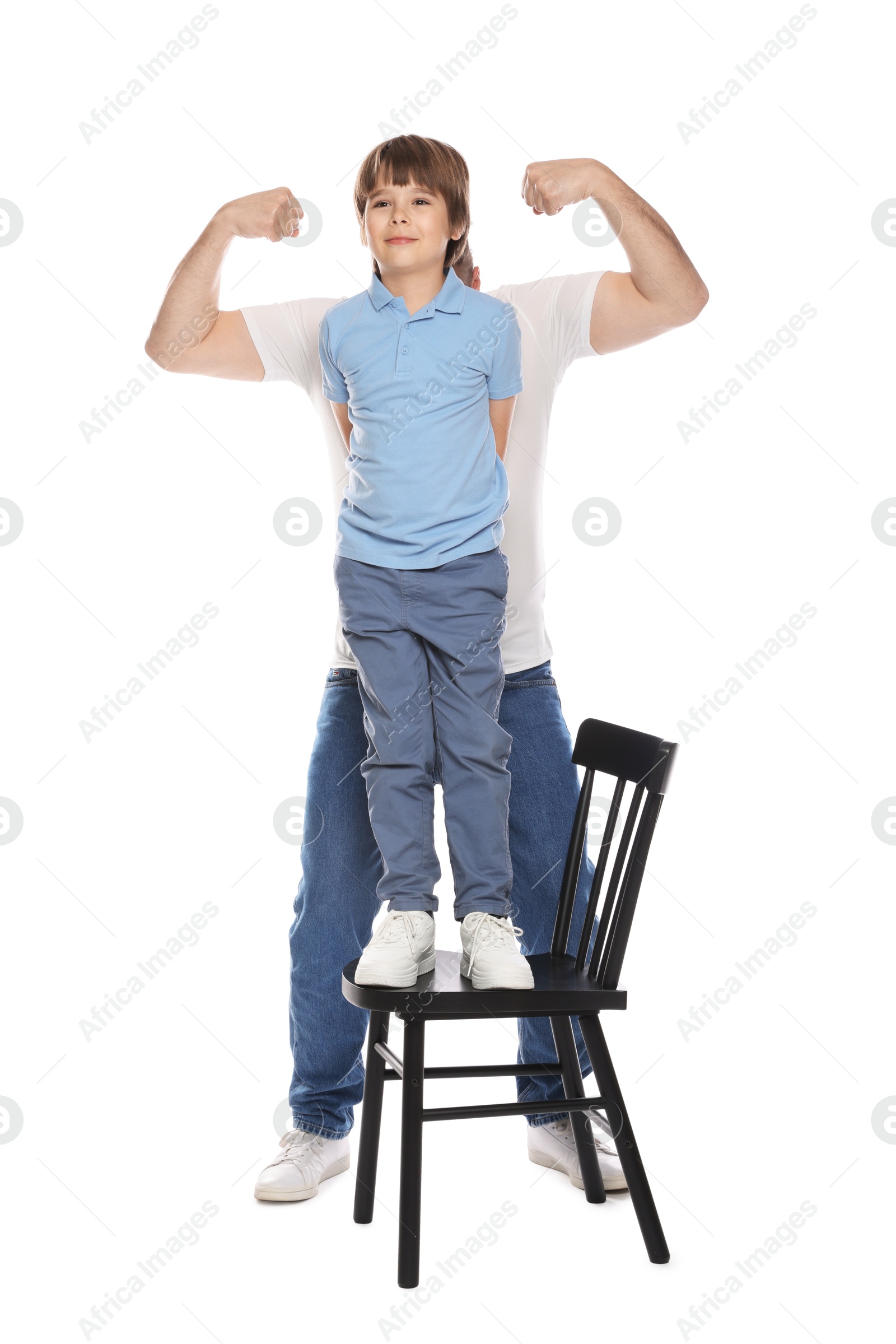 Father with his son on white background Photo of Father with his son on white background