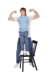 Photo of Father with his son on white background