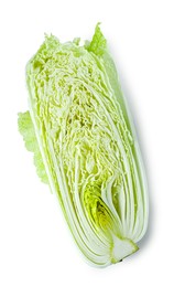 Photo of Half of fresh Chinese cabbage isolated on white, top view