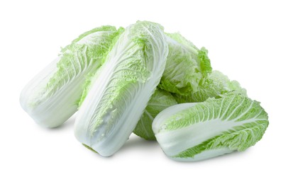 Photo of Many fresh Chinese cabbages isolated on white