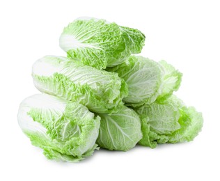 Photo of Many fresh Chinese cabbages isolated on white