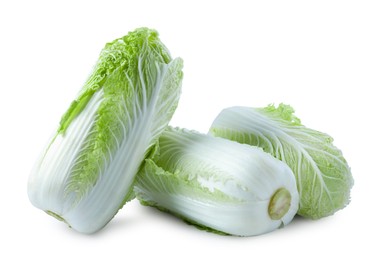 Photo of Three fresh Chinese cabbages isolated on white