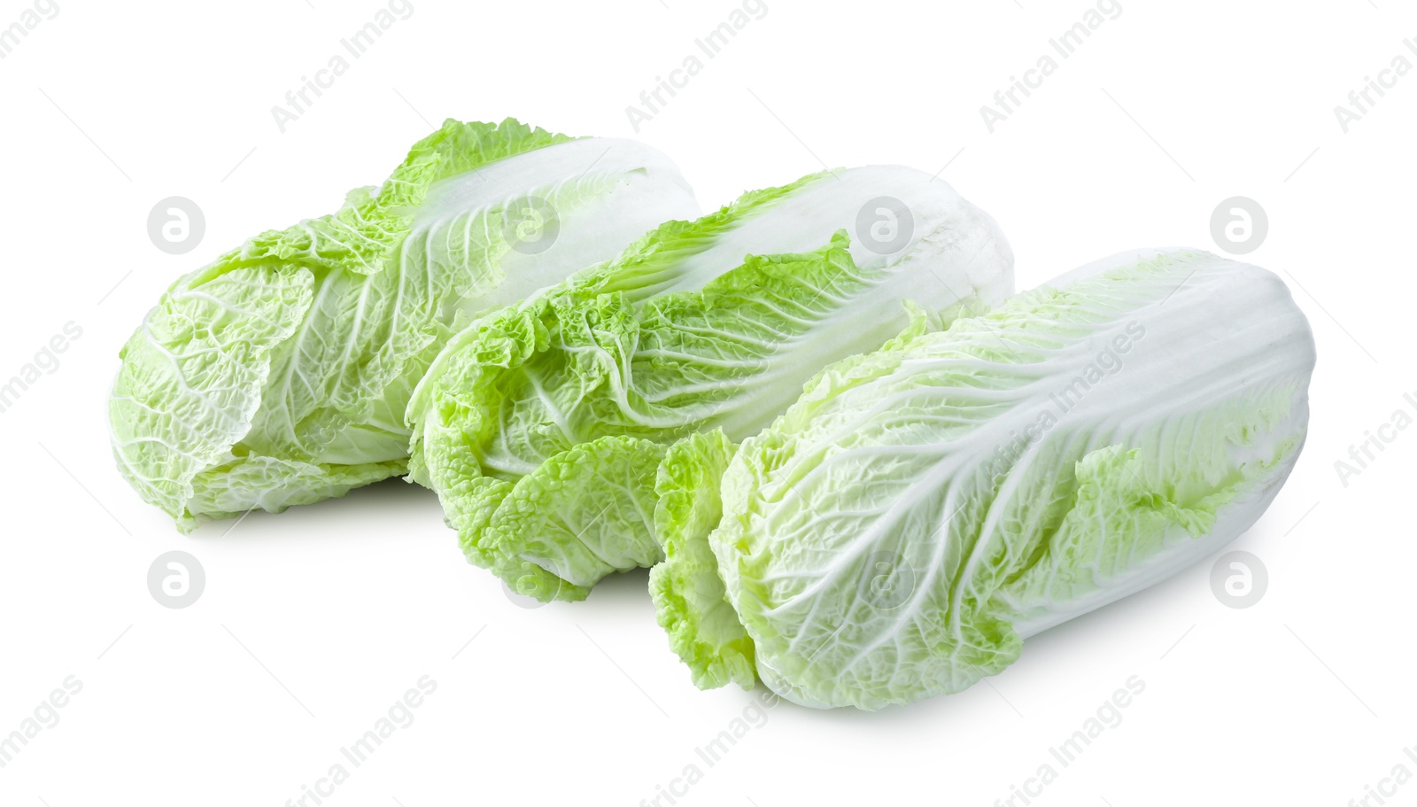 Three fresh Chinese cabbages isolated on white Photo of Three fresh Chinese cabbages isolated on white