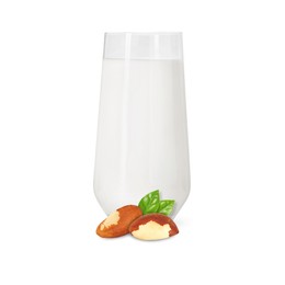 Image of Nut milk in glass and Brazil nuts isolated on white