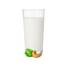 Image of Nut milk in glass and cashews isolated on white