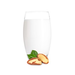 Image of Nut milk in glass and Brazil nuts isolated on white