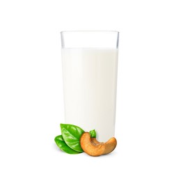 Image of Nut milk in glass and cashews isolated on white