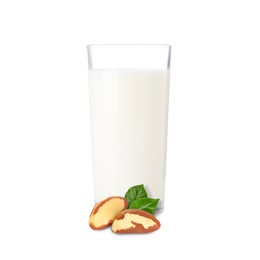Image of Nut milk in glass and Brazil nuts isolated on white
