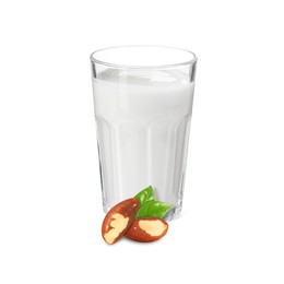 Image of Nut milk in glass and Brazil nuts isolated on white