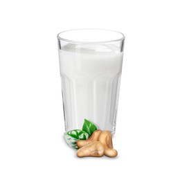 Image of Nut milk in glass and cashews isolated on white