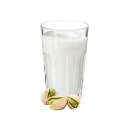 Image of Nut milk in glass and pistachios isolated on white