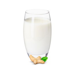 Image of Nut milk in glass and cashews isolated on white