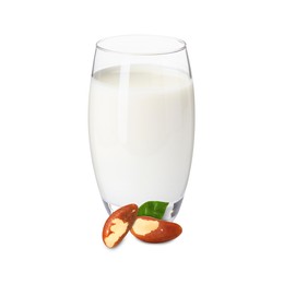 Image of Nut milk in glass and Brazil nuts isolated on white