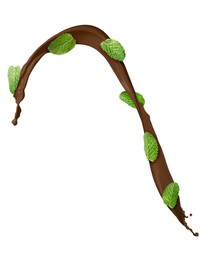 Image of Chocolate splash and mint leaves in air on white background