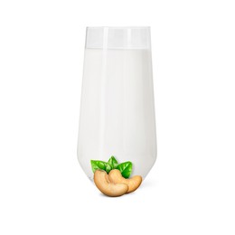 Image of Nut milk in glass and cashews isolated on white