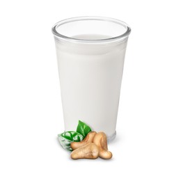Image of Nut milk in glass and cashews isolated on white