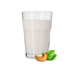 Image of Nut milk in glass and cashews isolated on white