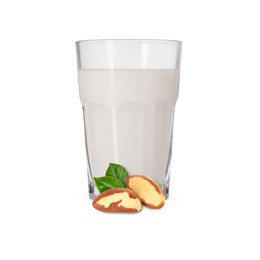Image of Nut milk in glass and Brazil nuts isolated on white