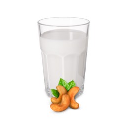 Image of Nut milk in glass and cashews isolated on white
