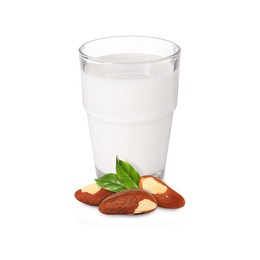 Image of Nut milk in glass and Brazil nuts isolated on white
