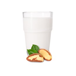 Image of Nut milk in glass and Brazil nuts isolated on white