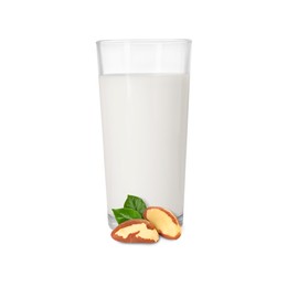 Image of Nut milk in glass and Brazil nuts isolated on white