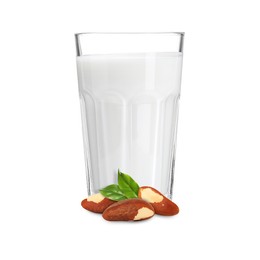 Image of Nut milk in glass and Brazil nuts isolated on white
