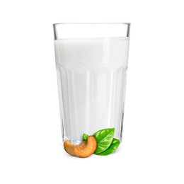Image of Nut milk in glass and cashews isolated on white