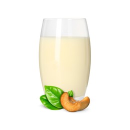 Image of Nut milk in glass and cashews isolated on white