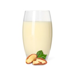 Image of Nut milk in glass and Brazil nuts isolated on white