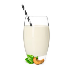 Image of Nut milk in glass and cashews isolated on white