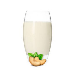 Image of Nut milk in glass and cashews isolated on white