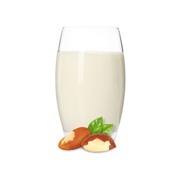 Image of Nut milk in glass and Brazil nuts isolated on white