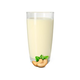 Image of Nut milk in glass and cashews isolated on white