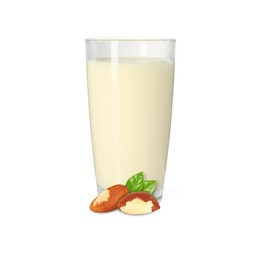Image of Nut milk in glass and Brazil nuts isolated on white