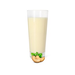 Image of Nut milk in glass and cashews isolated on white