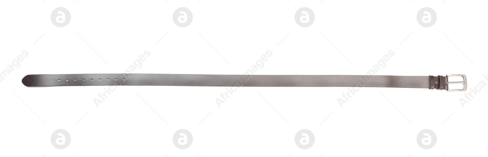 One brown leather belt isolated on white, top view Photo of One brown leather belt isolated on white, top view