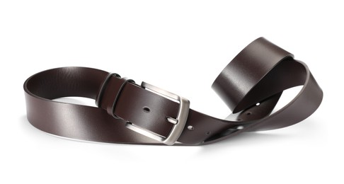 Photo of One brown leather belt isolated on white