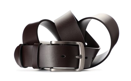 Photo of One brown leather belt isolated on white