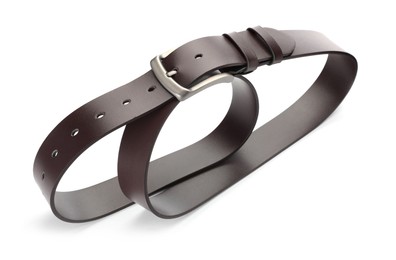 Photo of One brown leather belt isolated on white