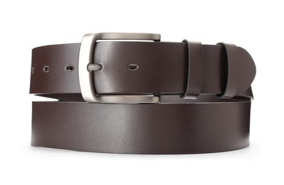 Photo of One brown leather belt isolated on white