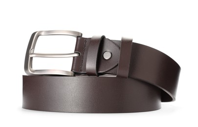 Photo of One brown leather belt isolated on white