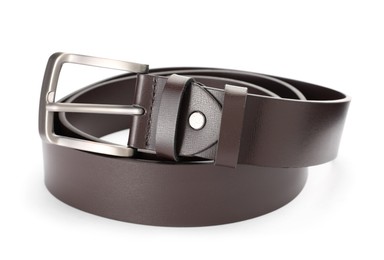 Photo of One brown leather belt isolated on white