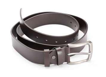 Photo of One brown leather belt isolated on white