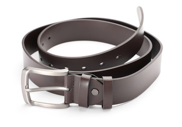 Photo of One brown leather belt isolated on white