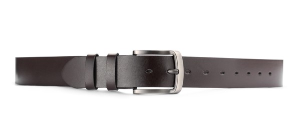 Photo of One black leather belt isolated on white